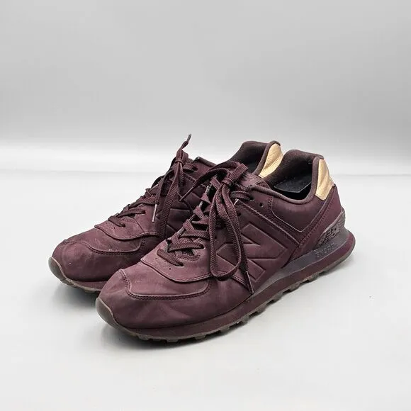 New Balance Men's Size 10 US 574 Molten Metal Maroon Metallic Gold Sneakers
