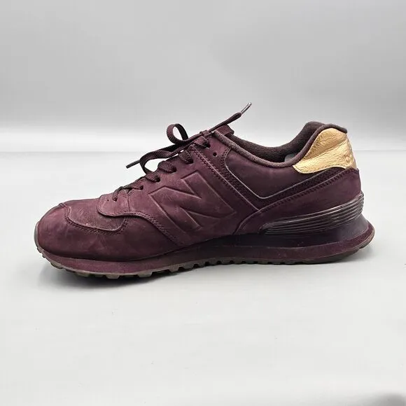 New Balance Men's Size 10 US 574 Molten Metal Maroon Metallic Gold Sneakers