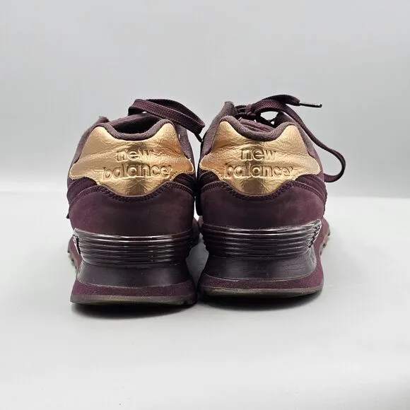 New Balance Men's Size 10 US 574 Molten Metal Maroon Metallic Gold Sneakers