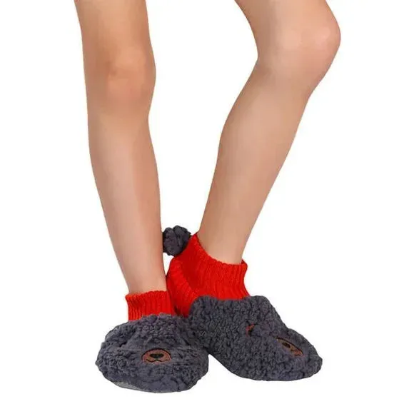 NEW K.Bell Kid's Sherpa Slippers | 2 Pack!! Includes Brown Monkey & Black Bear, Sz M Fits Kids Sz 10-13 (3-6 Years) Retails $15