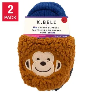 NEW K.Bell Kid's Sherpa Slippers | 2 Pack!! Includes Brown Monkey & Black Bear, Sz M Fits Kids Sz 10-13 (3-6 Years) Retails $15