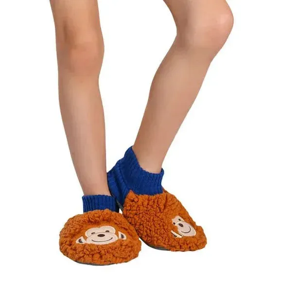 NEW K.Bell Kid's Sherpa Slippers | 2 Pack!! Includes Brown Monkey & Black Bear, Sz M Fits Kids Sz 10-13 (3-6 Years) Retails $15