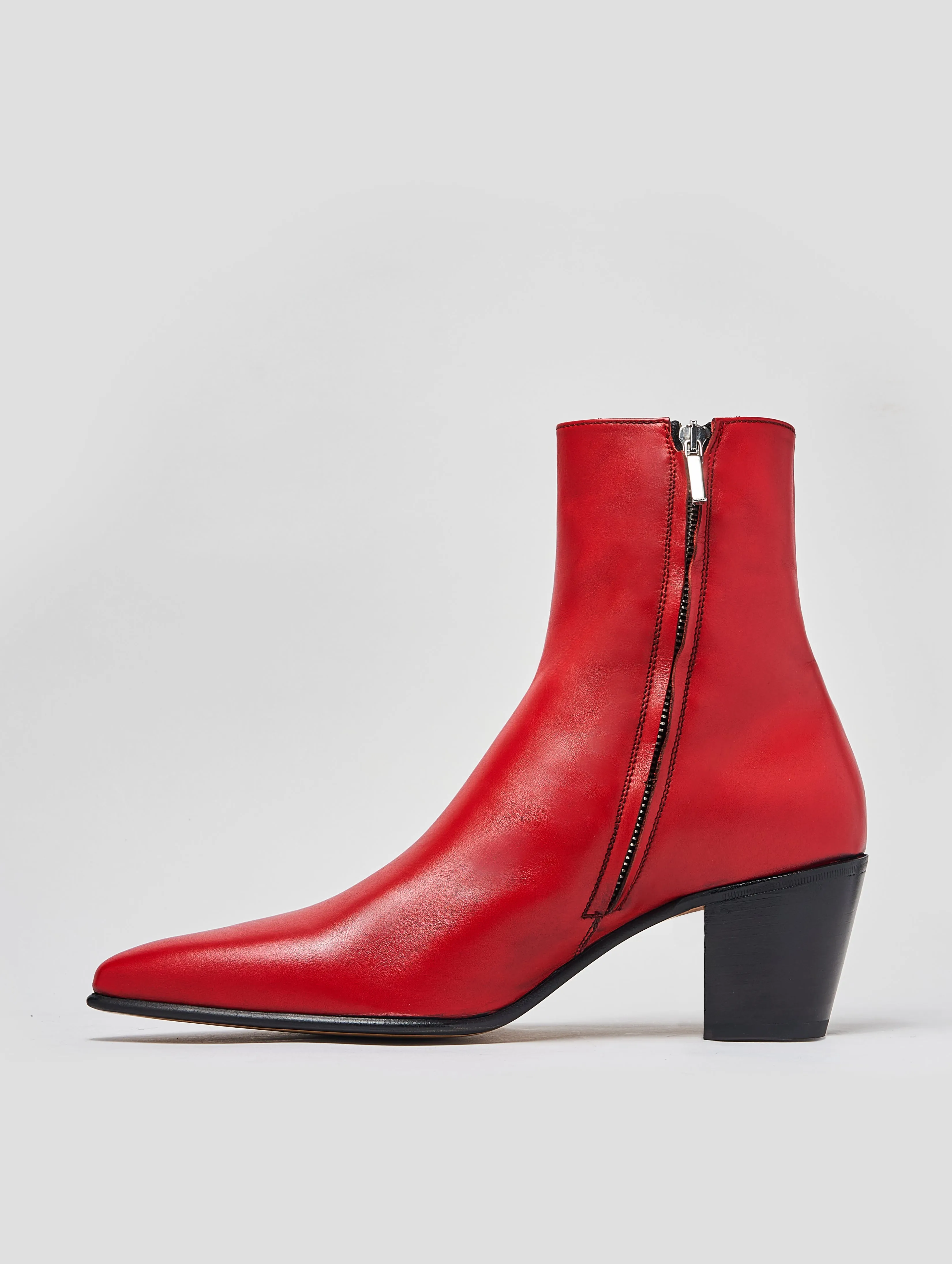 NICO 60MM ANKLE BOOT IN RED CALFSKIN
