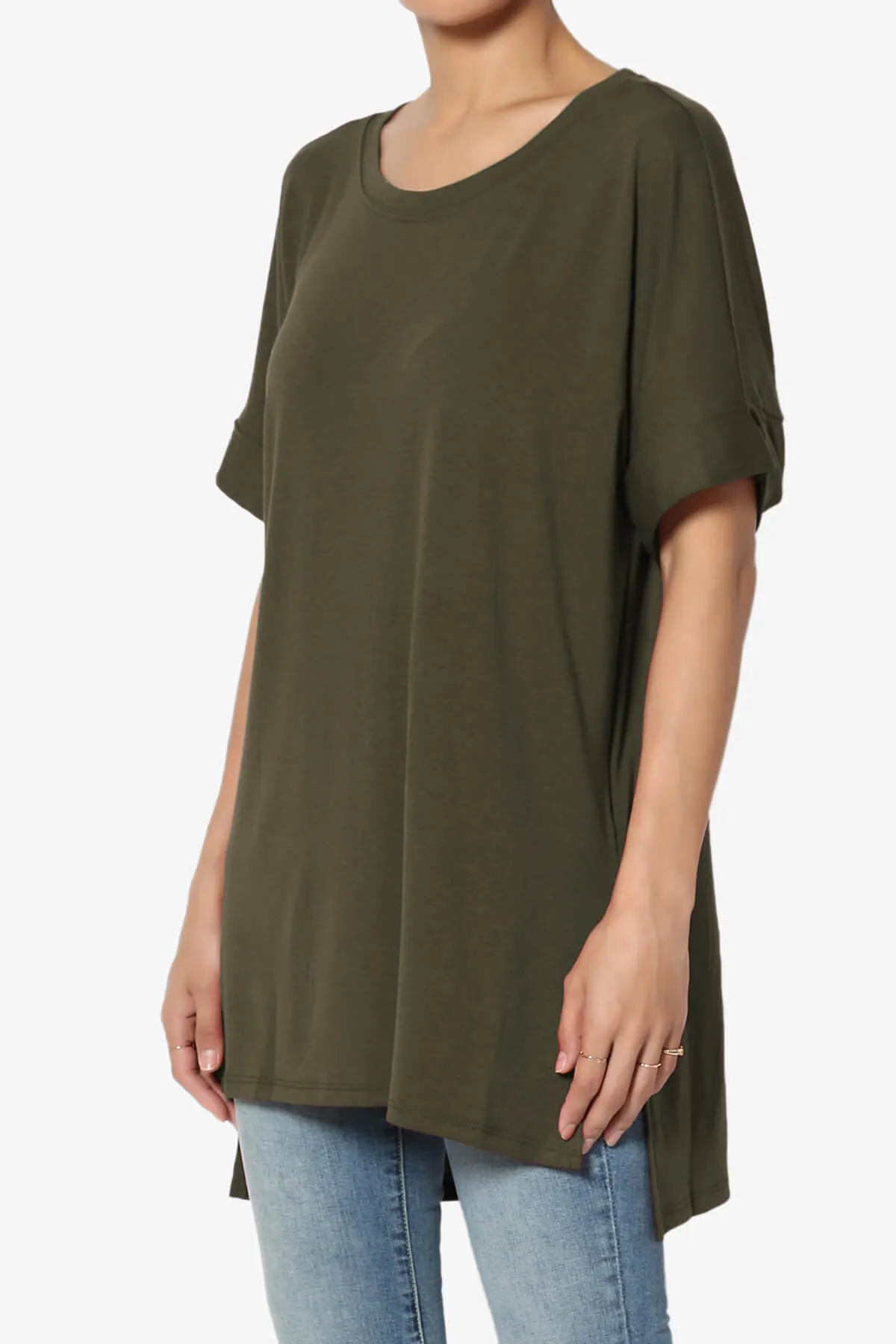 Onella Round Neck Rolled Short Sleeve Top MORE COLORS