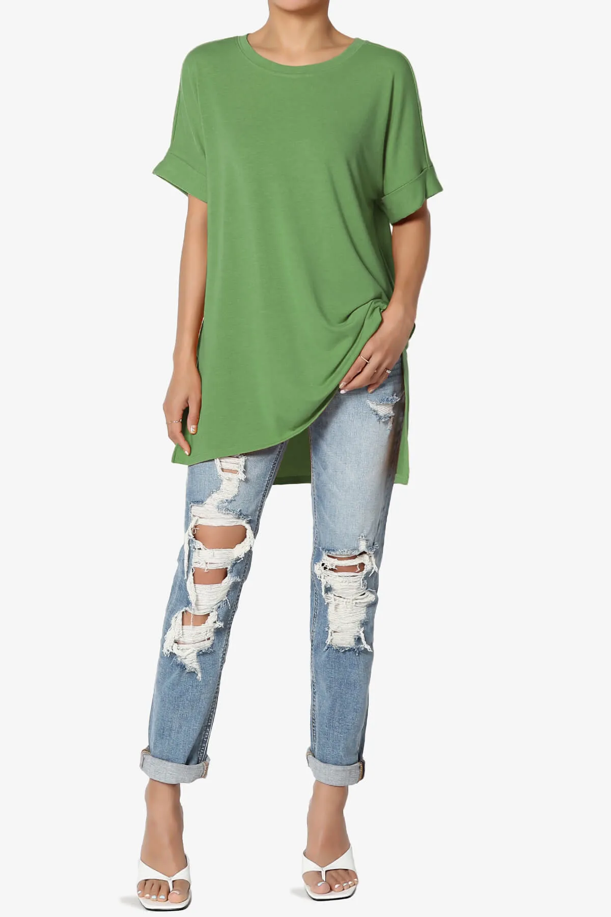 Onella Round Neck Rolled Short Sleeve Top MORE COLORS