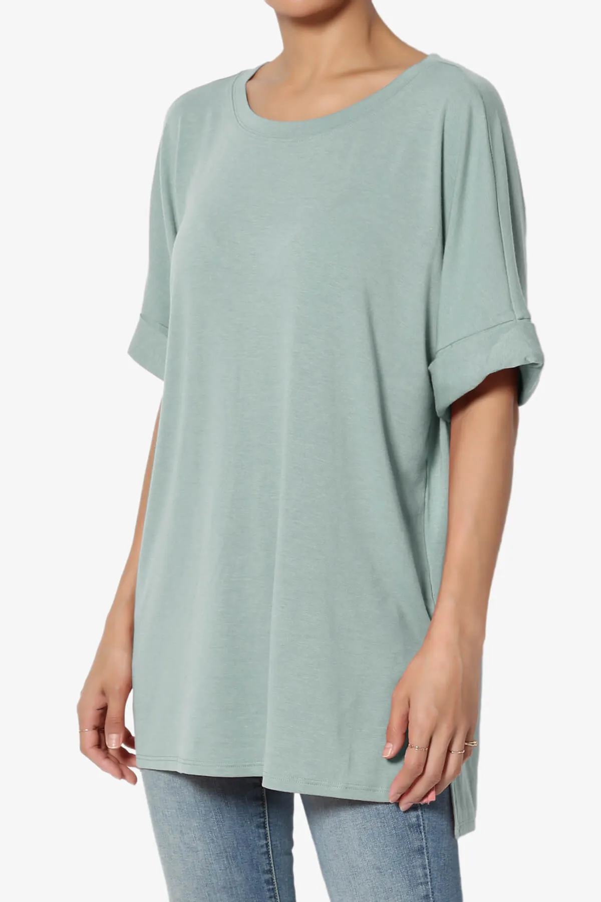 Onella Round Neck Rolled Short Sleeve Top MORE COLORS