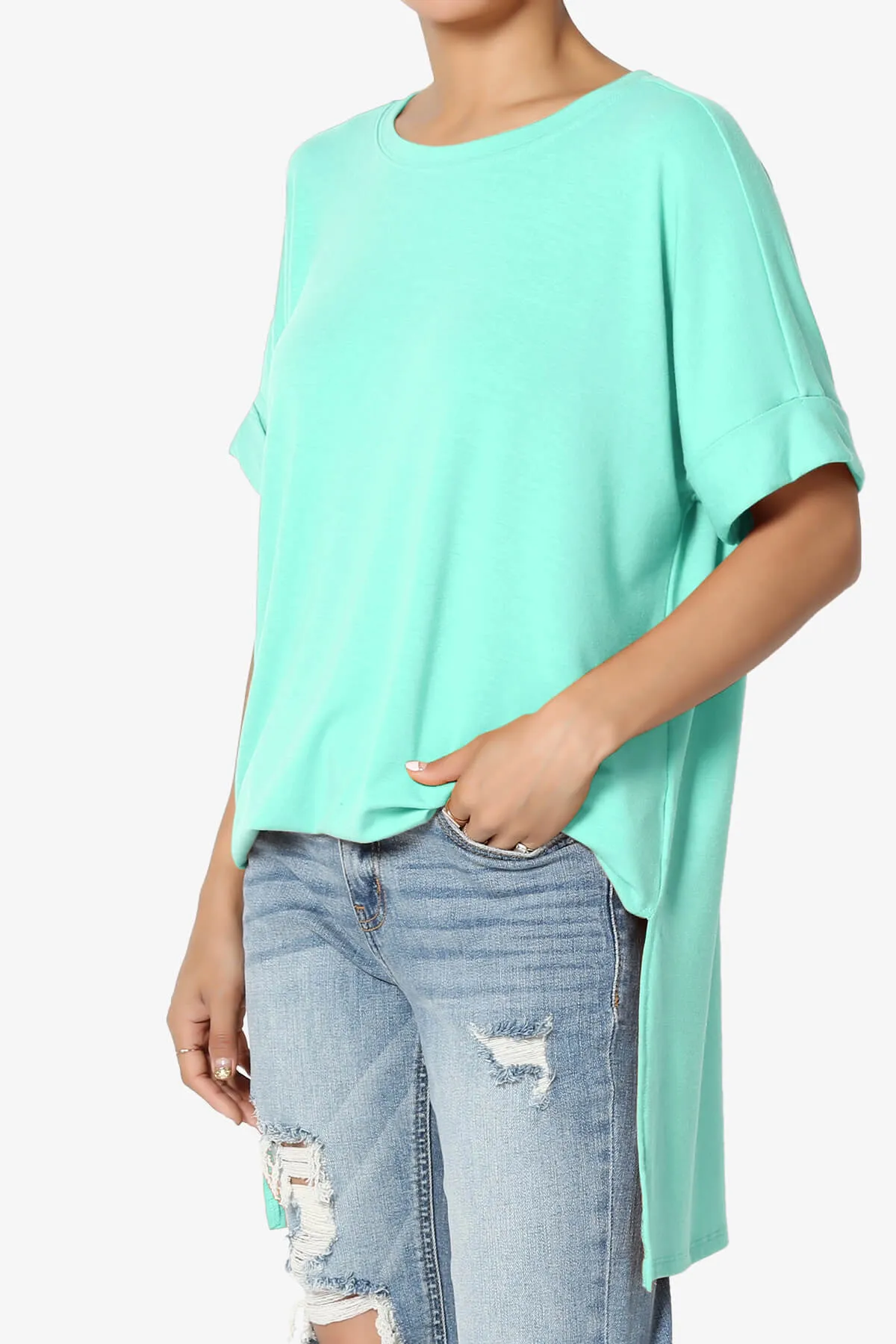 Onella Round Neck Rolled Short Sleeve Top MORE COLORS