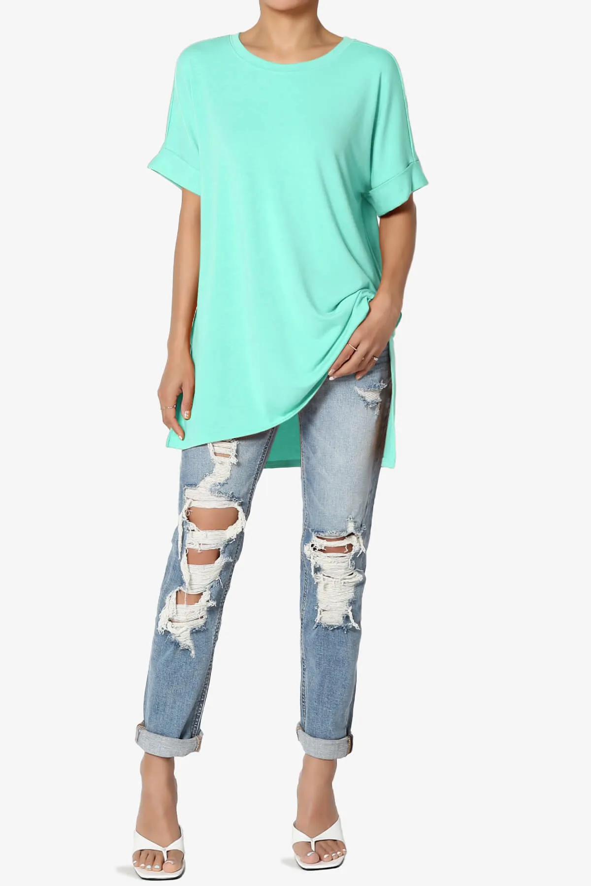 Onella Round Neck Rolled Short Sleeve Top MORE COLORS