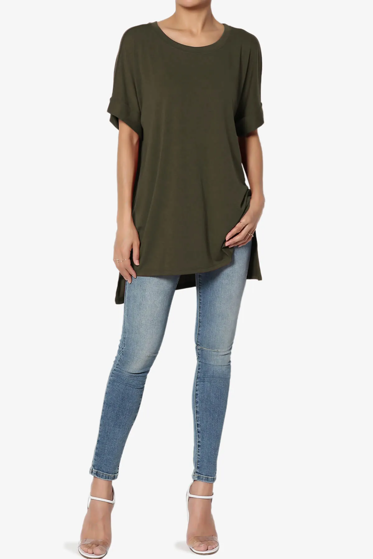 Onella Round Neck Rolled Short Sleeve Top MORE COLORS