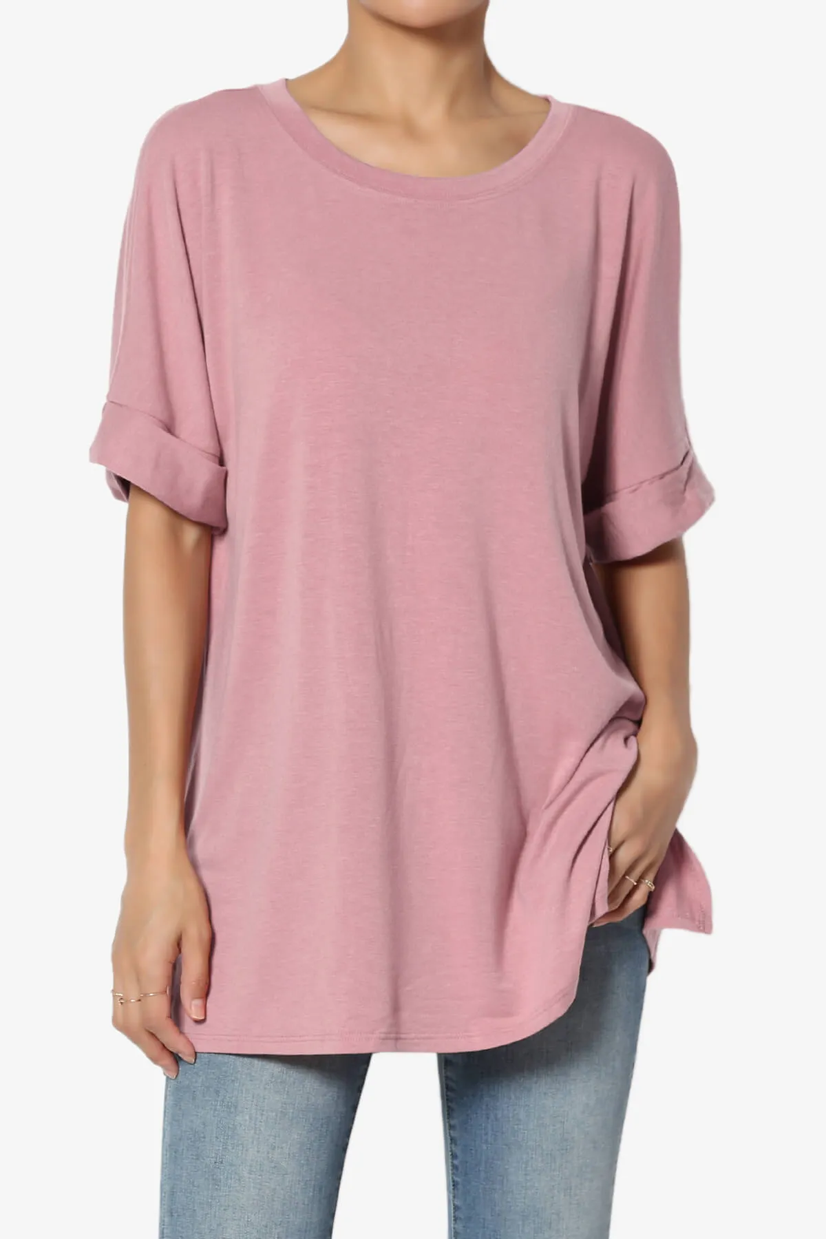Onella Round Neck Rolled Short Sleeve Top MORE COLORS