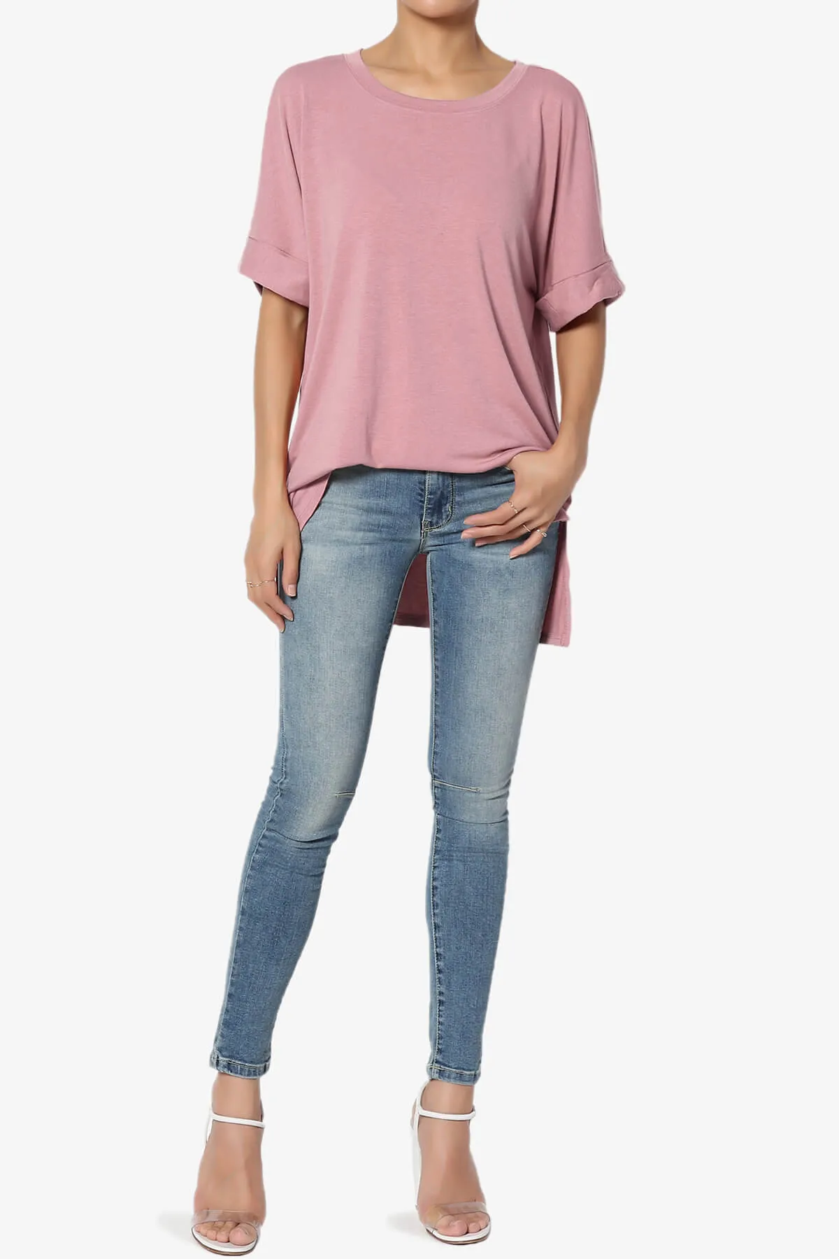 Onella Round Neck Rolled Short Sleeve Top MORE COLORS