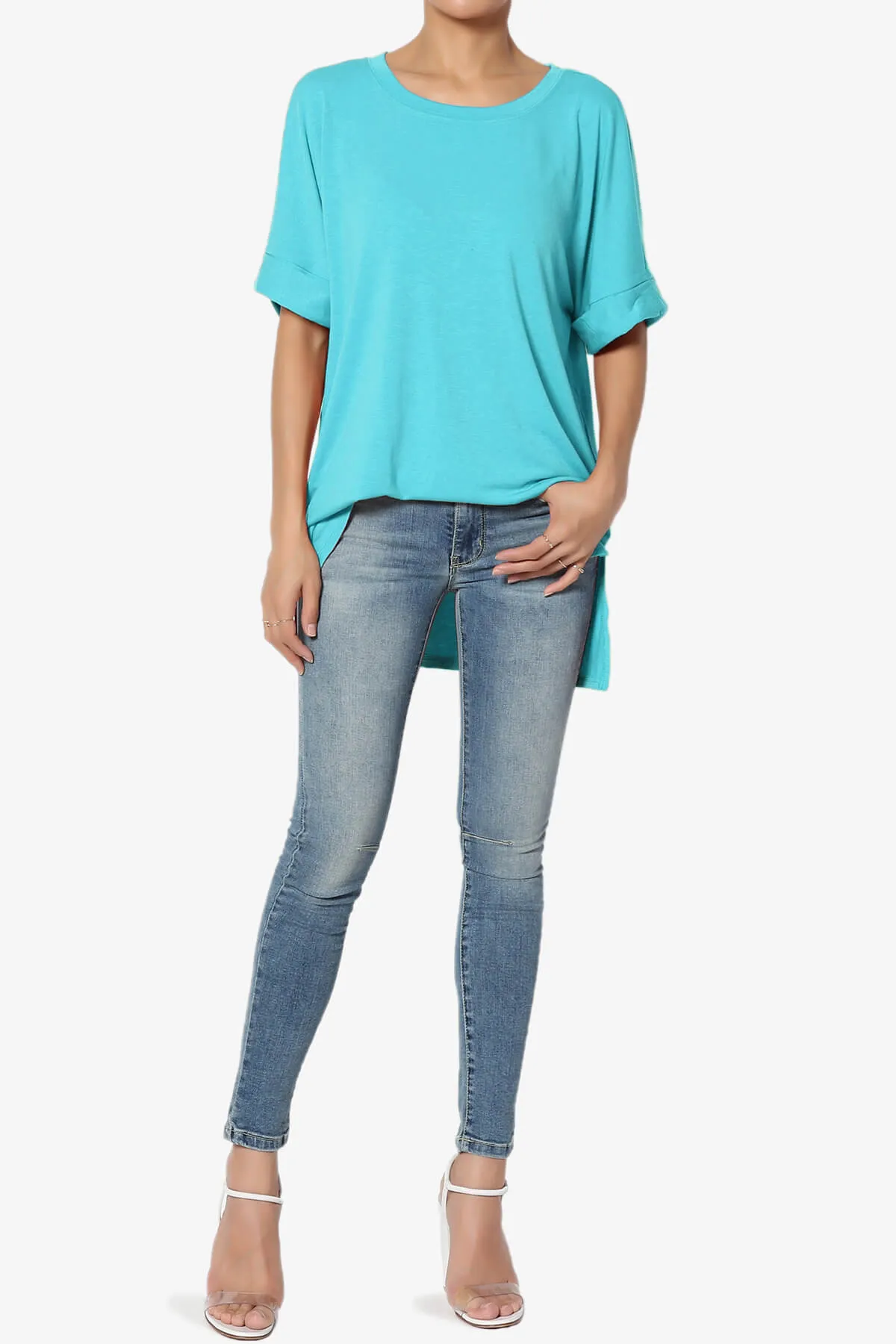 Onella Round Neck Rolled Short Sleeve Top MORE COLORS