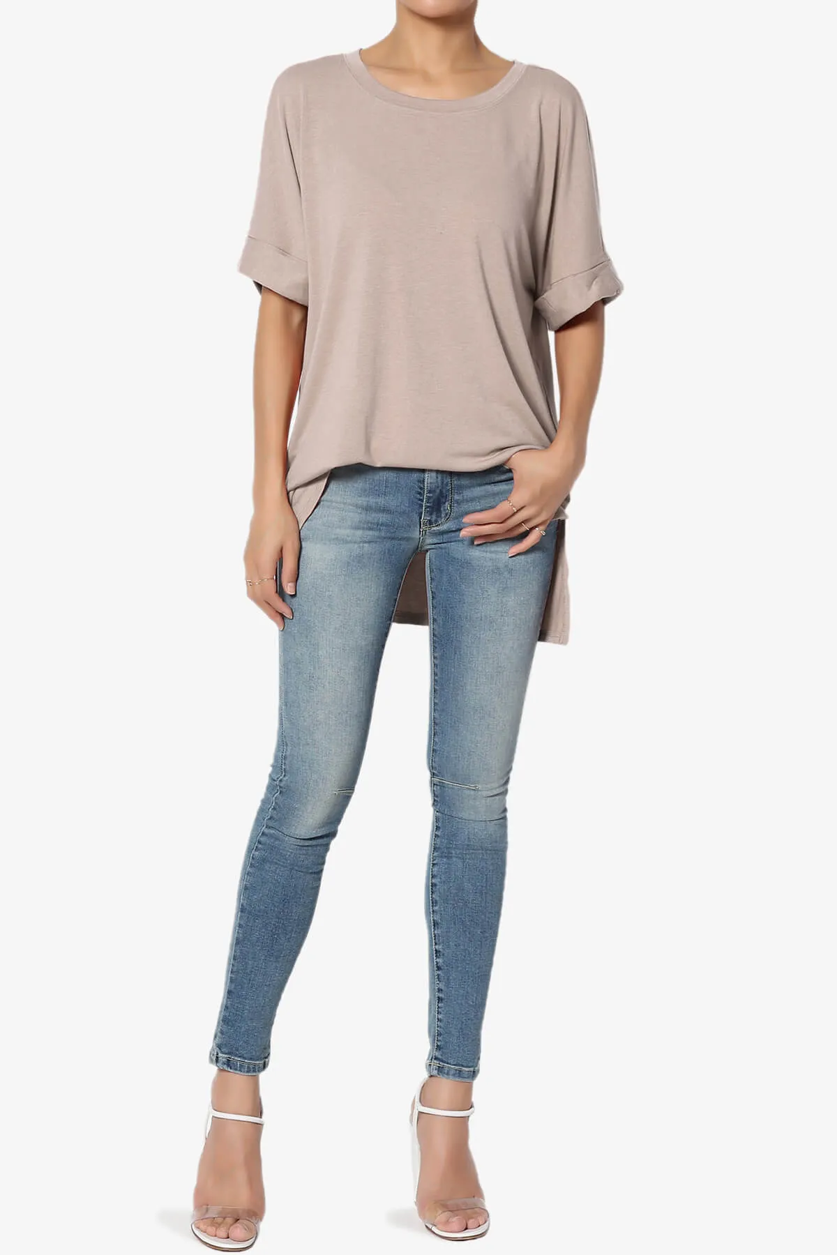 Onella Round Neck Rolled Short Sleeve Top MORE COLORS