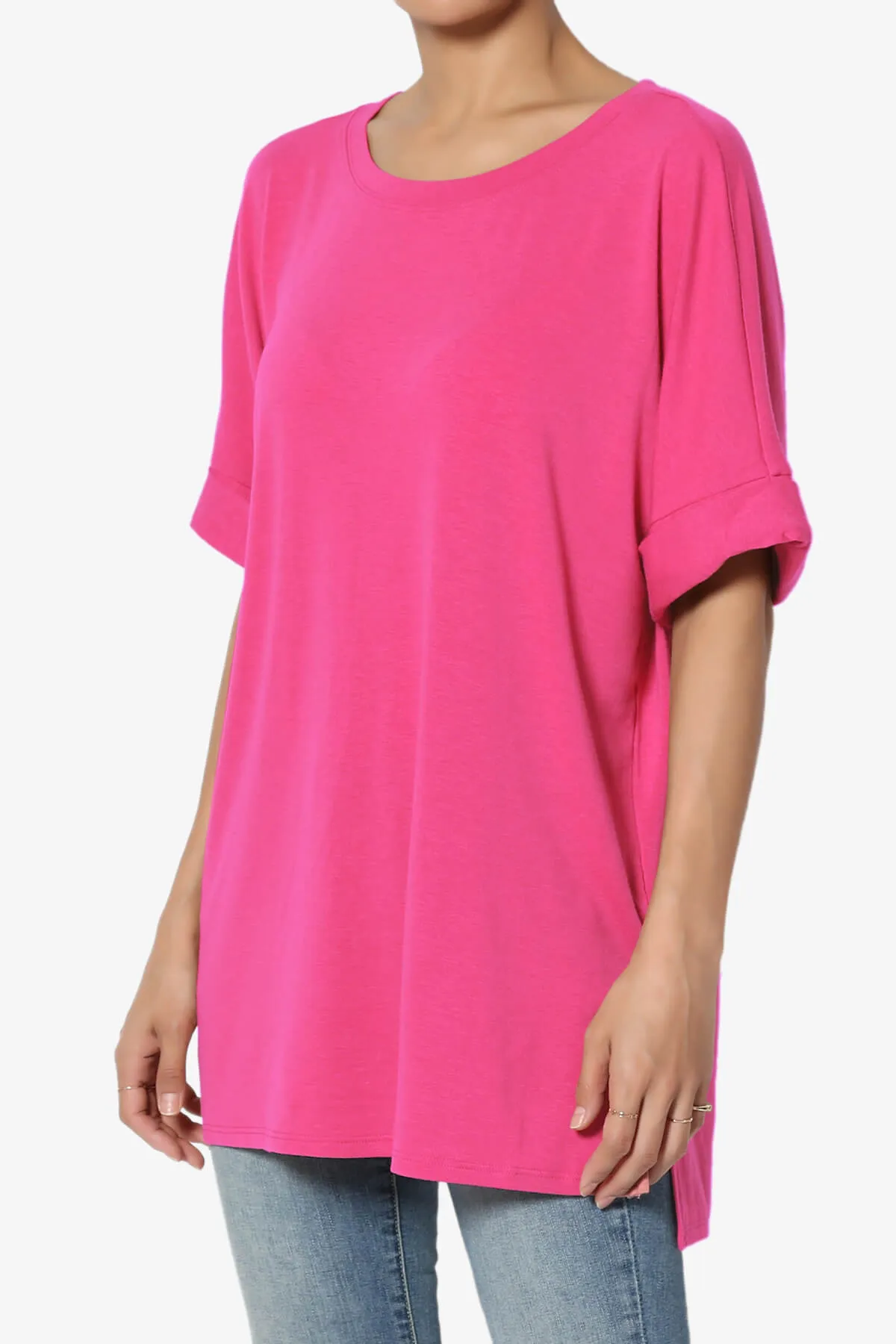 Onella Round Neck Rolled Short Sleeve Top MORE COLORS