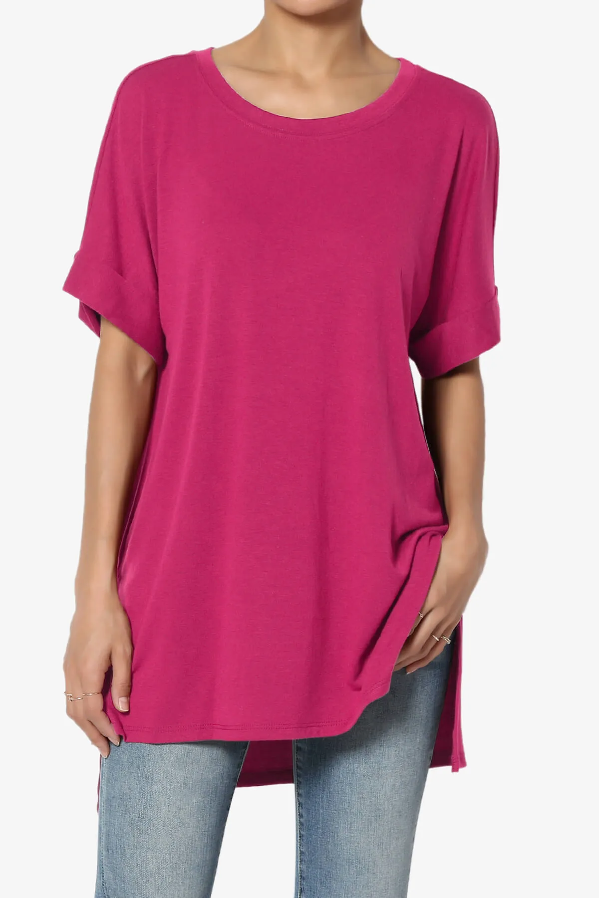 Onella Round Neck Rolled Short Sleeve Top MORE COLORS