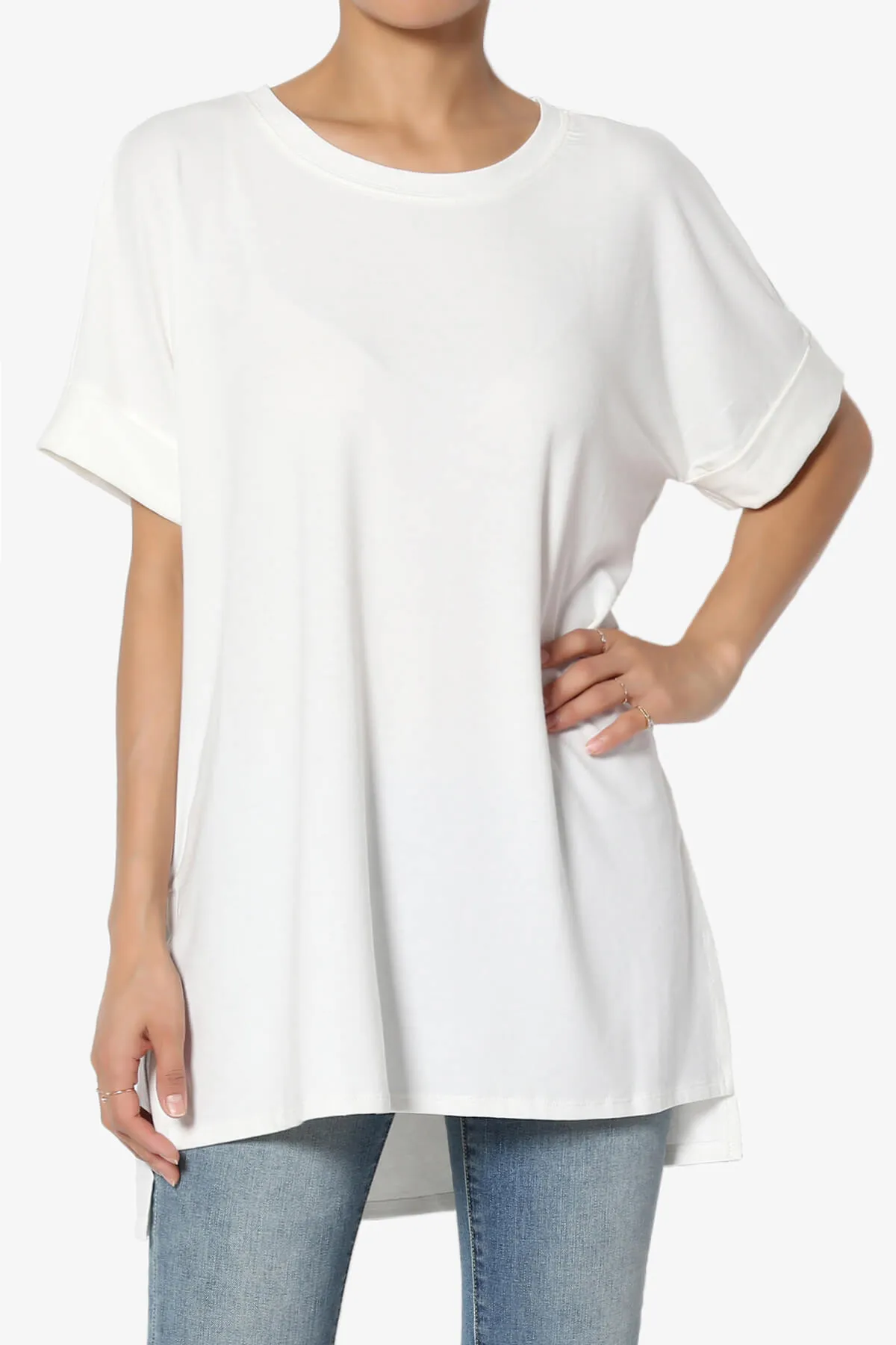 Onella Round Neck Rolled Short Sleeve Top MORE COLORS