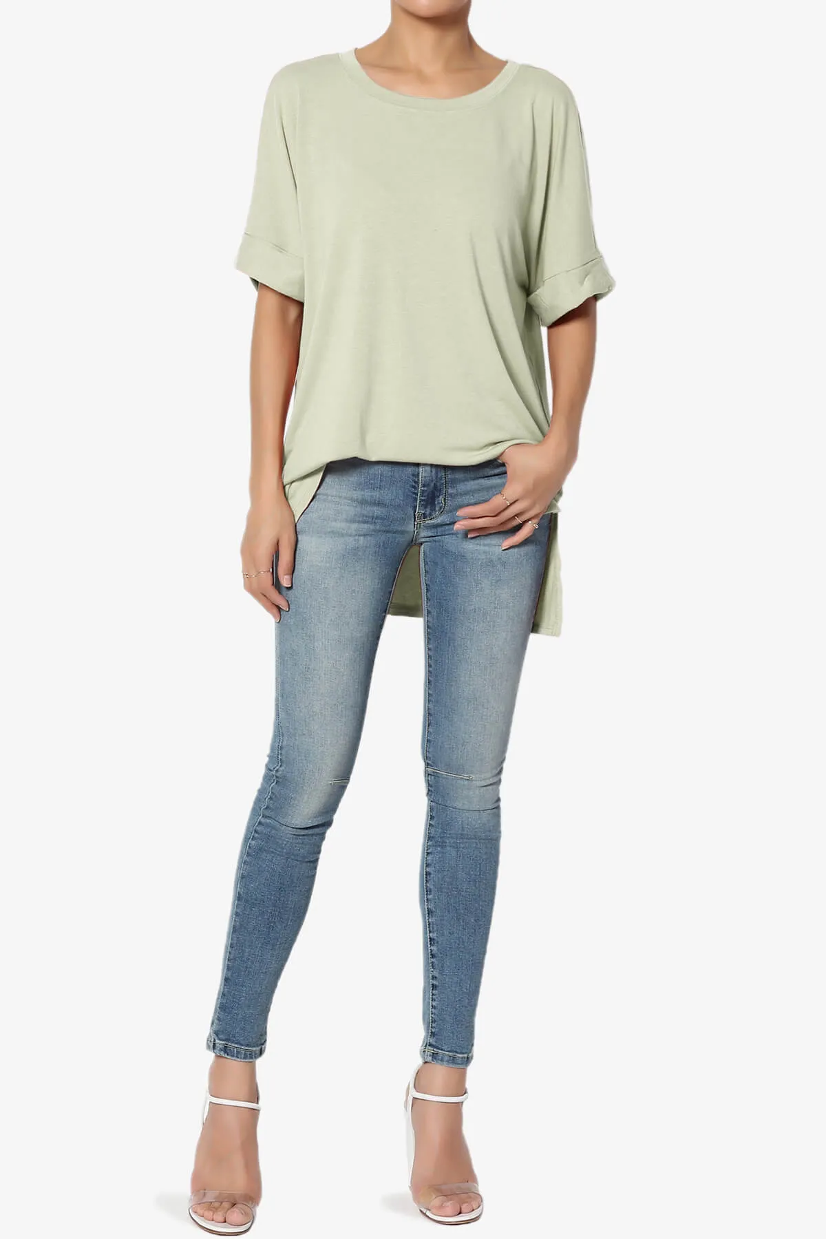 Onella Round Neck Rolled Short Sleeve Top MORE COLORS