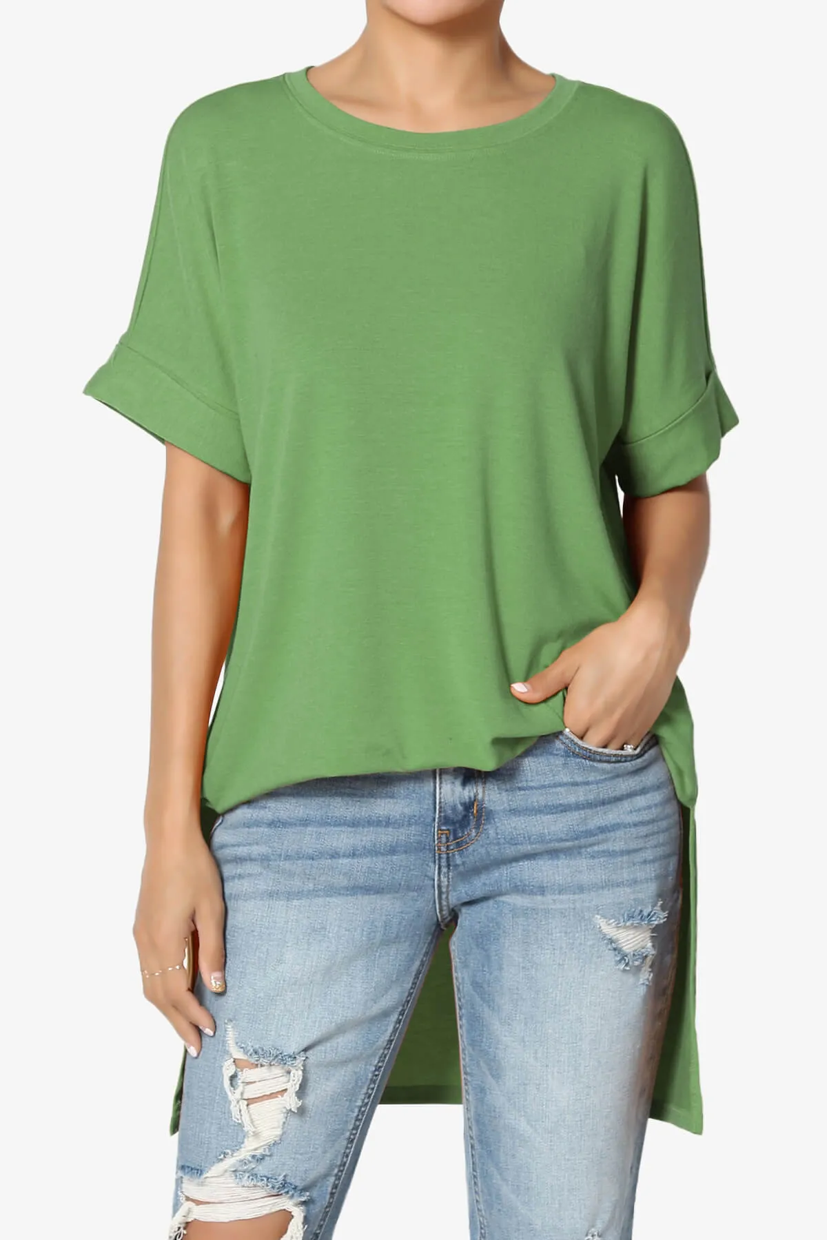 Onella Round Neck Rolled Short Sleeve Top MORE COLORS