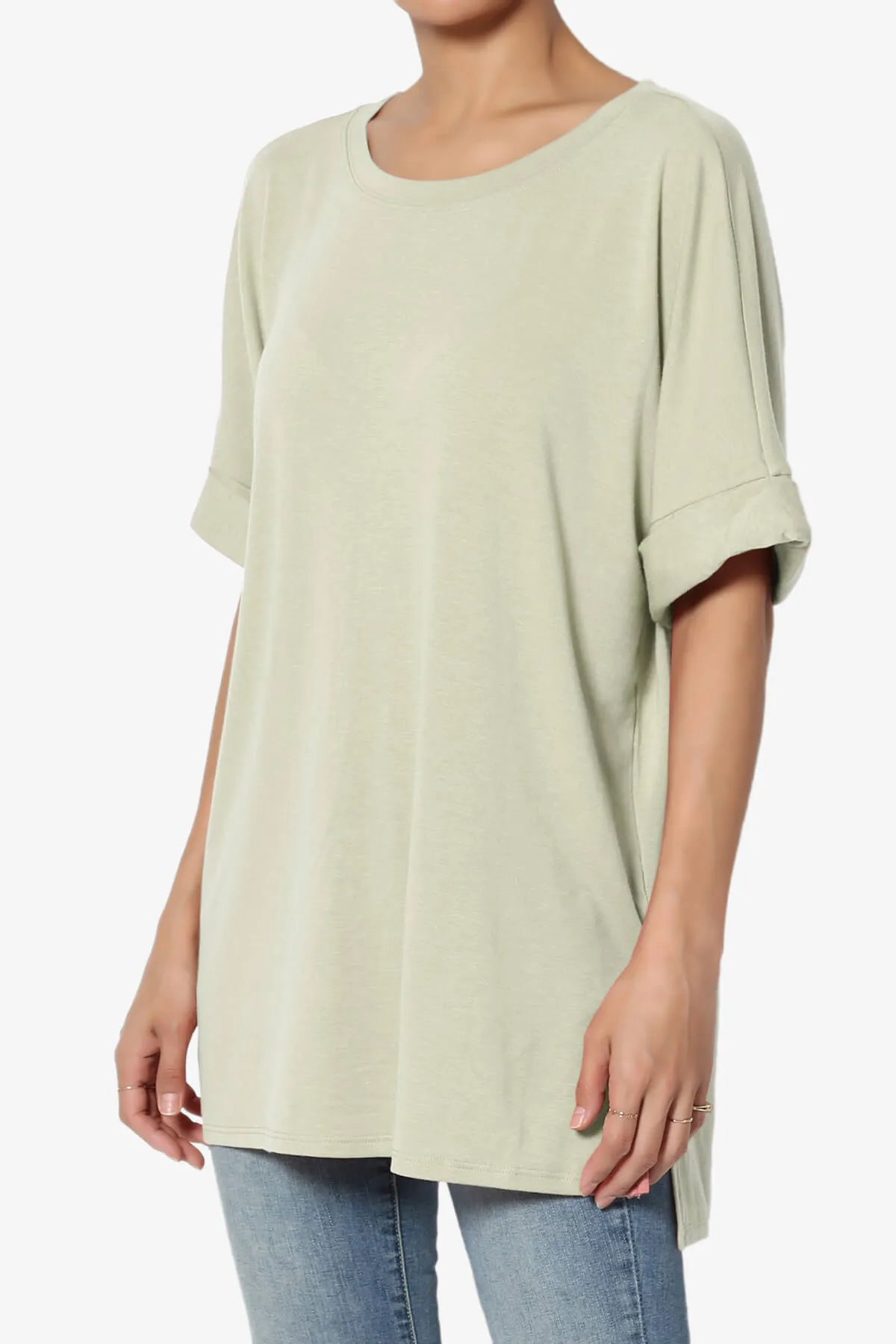 Onella Round Neck Rolled Short Sleeve Top MORE COLORS