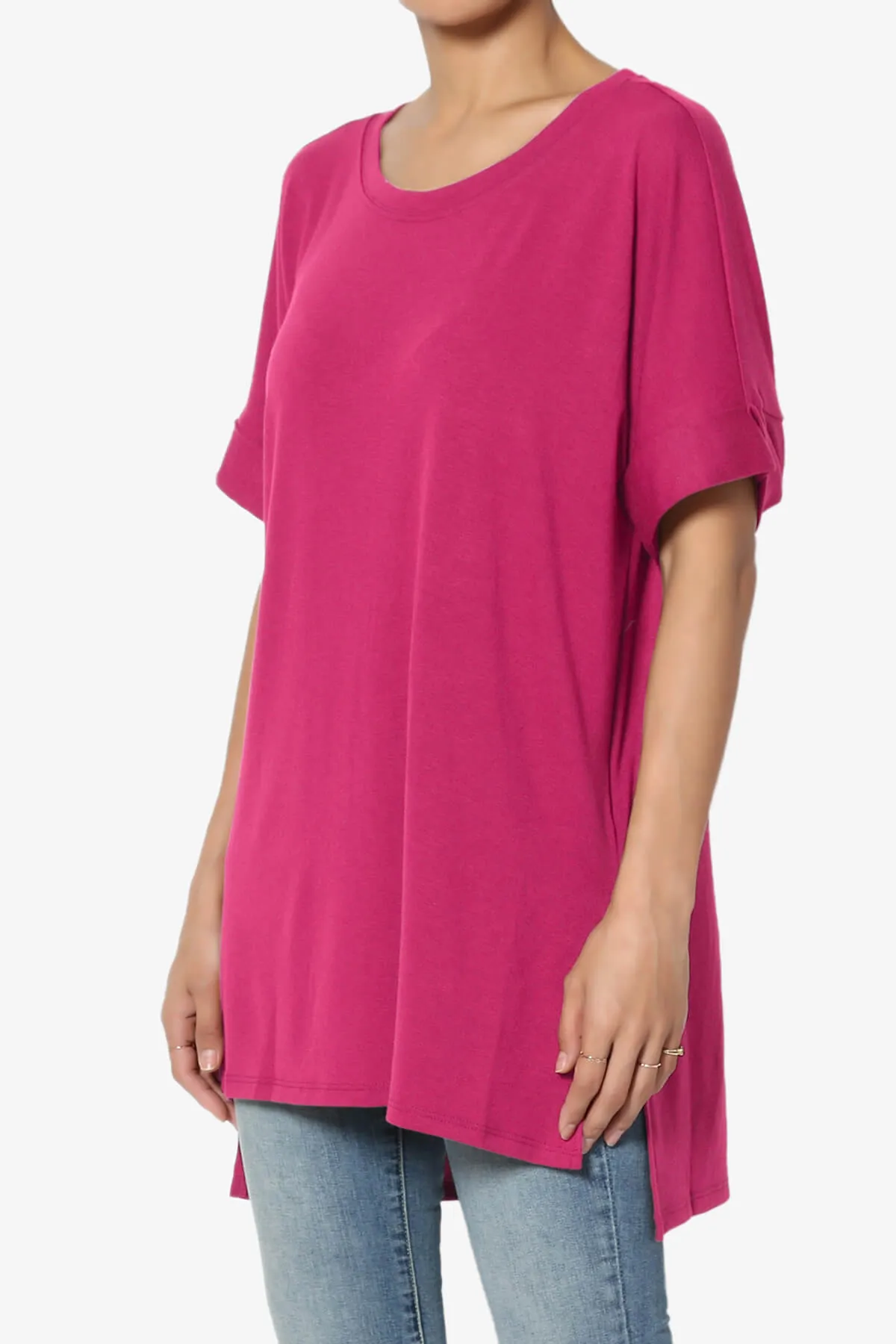 Onella Round Neck Rolled Short Sleeve Top MORE COLORS
