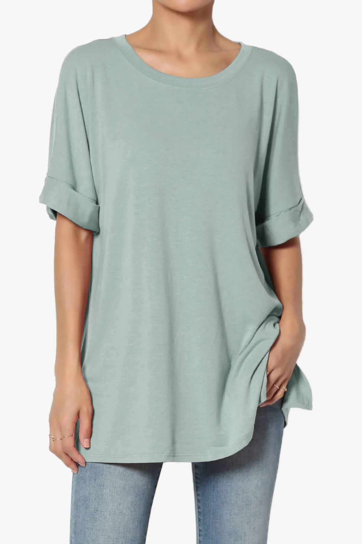 Onella Round Neck Rolled Short Sleeve Top MORE COLORS