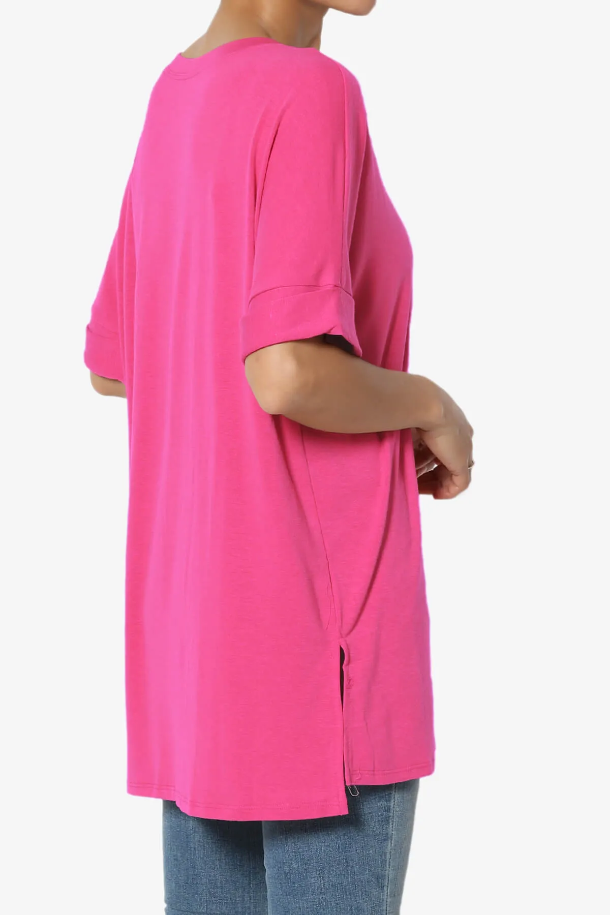 Onella Round Neck Rolled Short Sleeve Top MORE COLORS