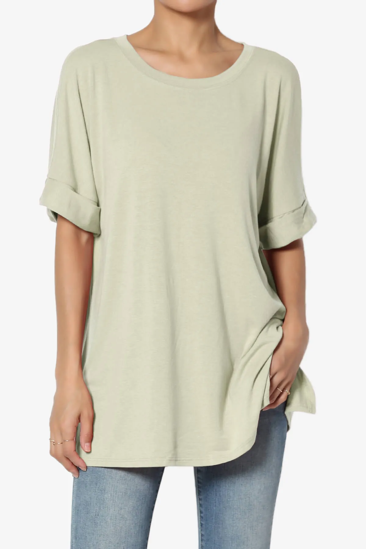 Onella Round Neck Rolled Short Sleeve Top MORE COLORS