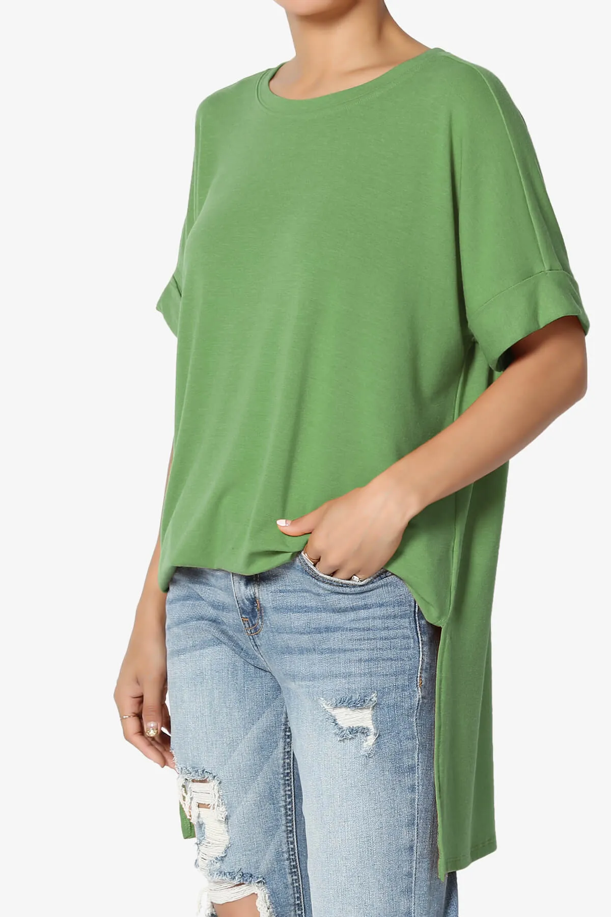 Onella Round Neck Rolled Short Sleeve Top MORE COLORS