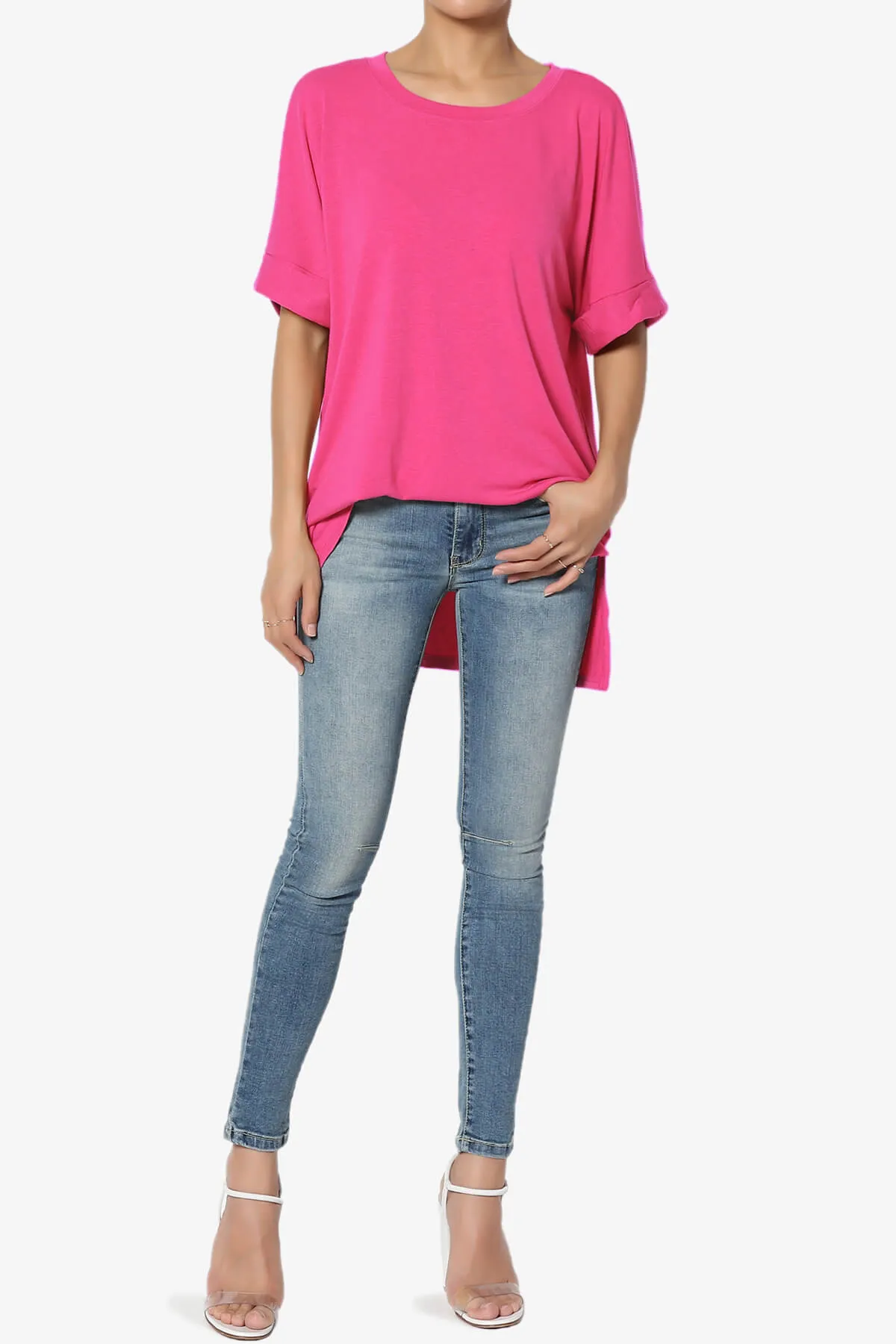 Onella Round Neck Rolled Short Sleeve Top MORE COLORS