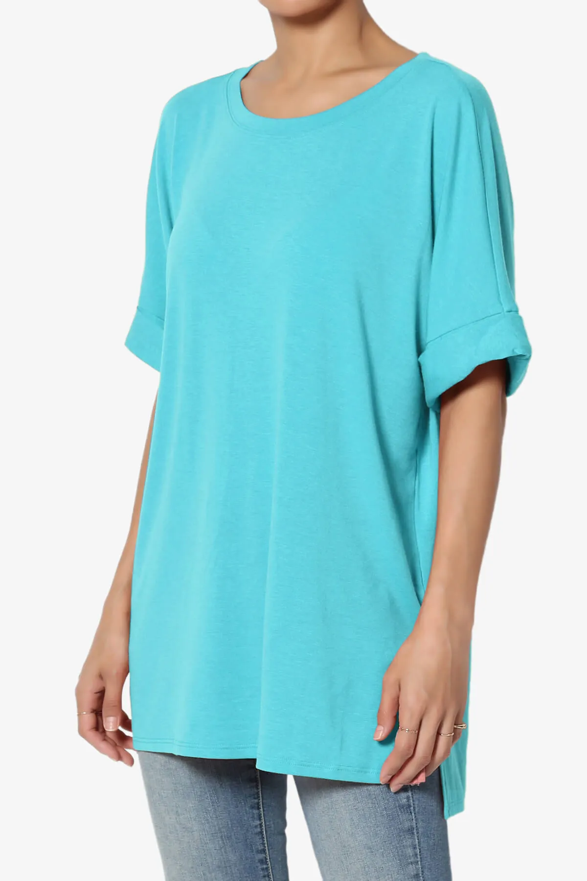 Onella Round Neck Rolled Short Sleeve Top MORE COLORS