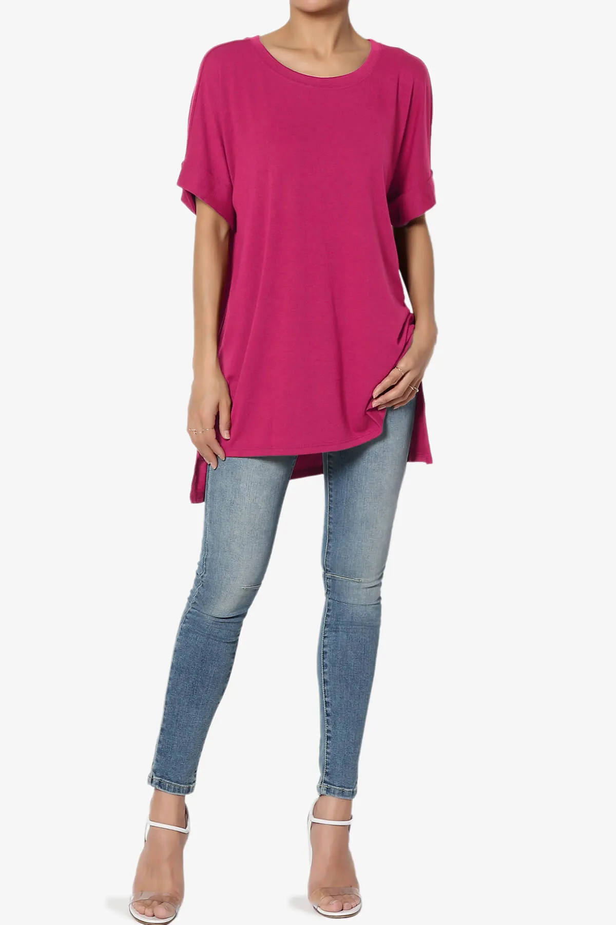 Onella Round Neck Rolled Short Sleeve Top MORE COLORS