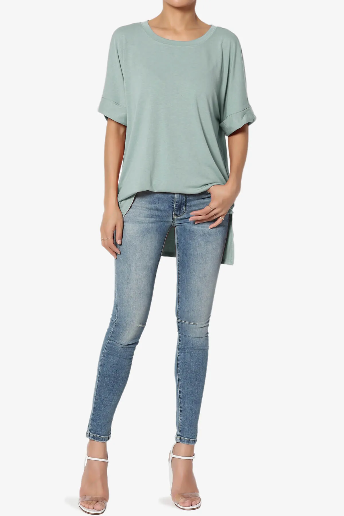 Onella Round Neck Rolled Short Sleeve Top MORE COLORS