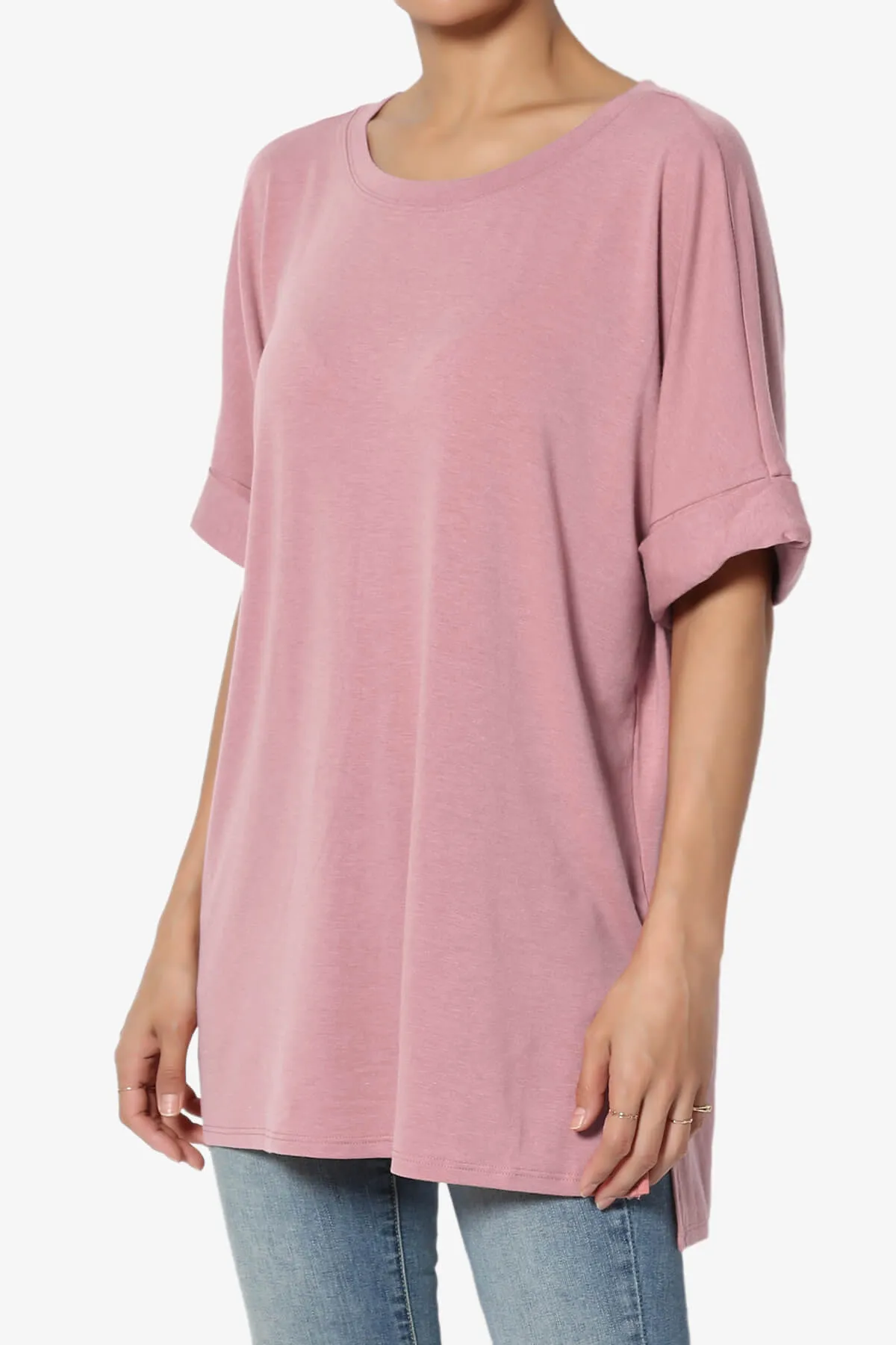 Onella Round Neck Rolled Short Sleeve Top MORE COLORS