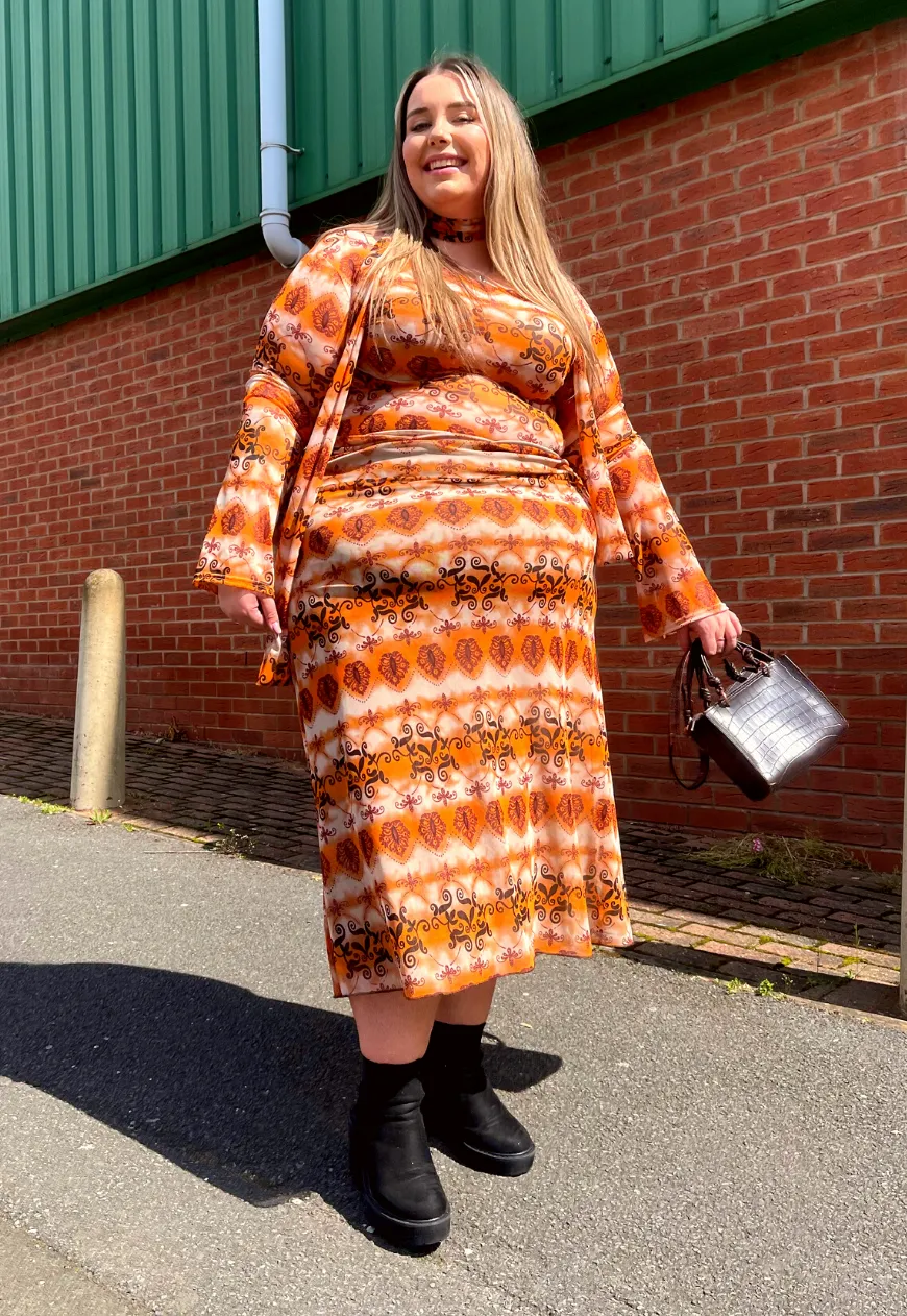ORANGE GRUNGE FULL LINED MESH SKIRT