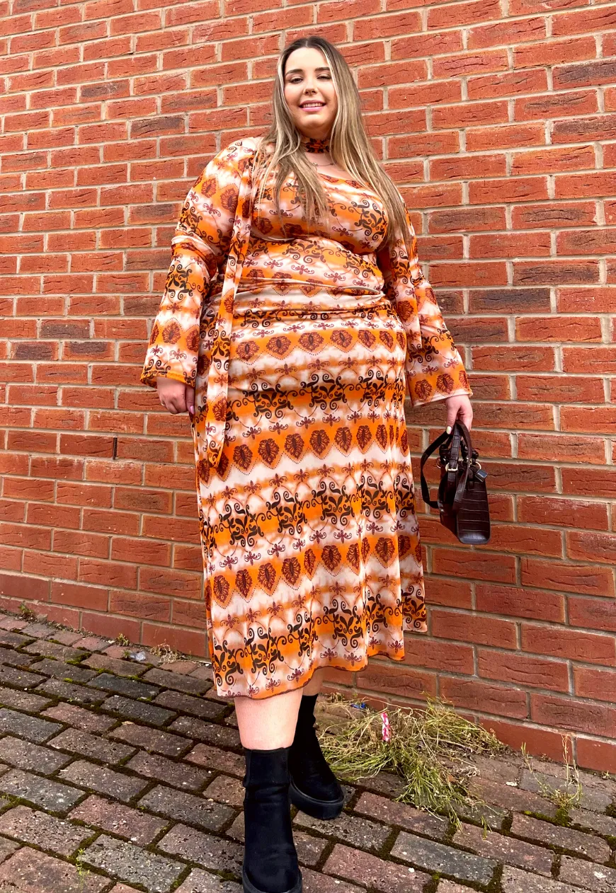 ORANGE GRUNGE FULL LINED MESH SKIRT