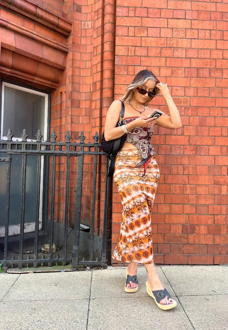 ORANGE GRUNGE FULL LINED MESH SKIRT