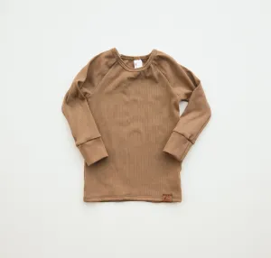 Organic Ribbed Long Sleeve Lounge Top - Brown