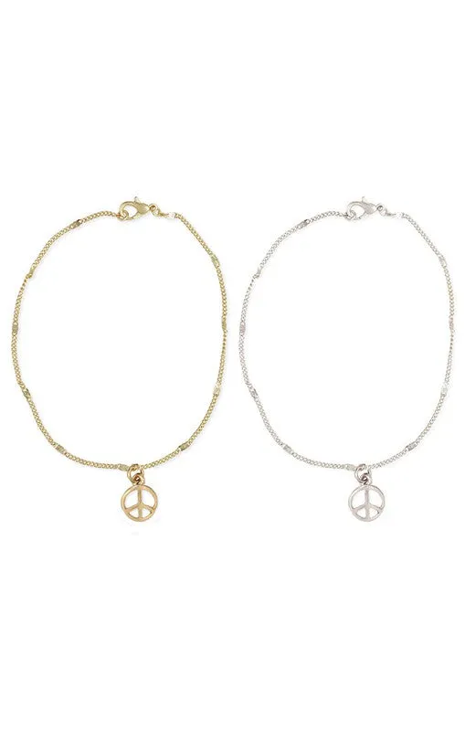 PEACE OUT GURL CHARM ANKLET - GOLD