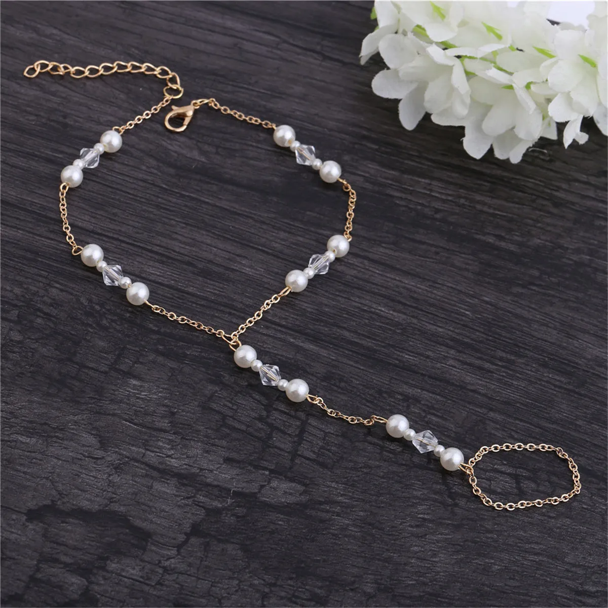 Pearl & 18K Gold-Plated Ankle-To-Toe Ring Station Anklet