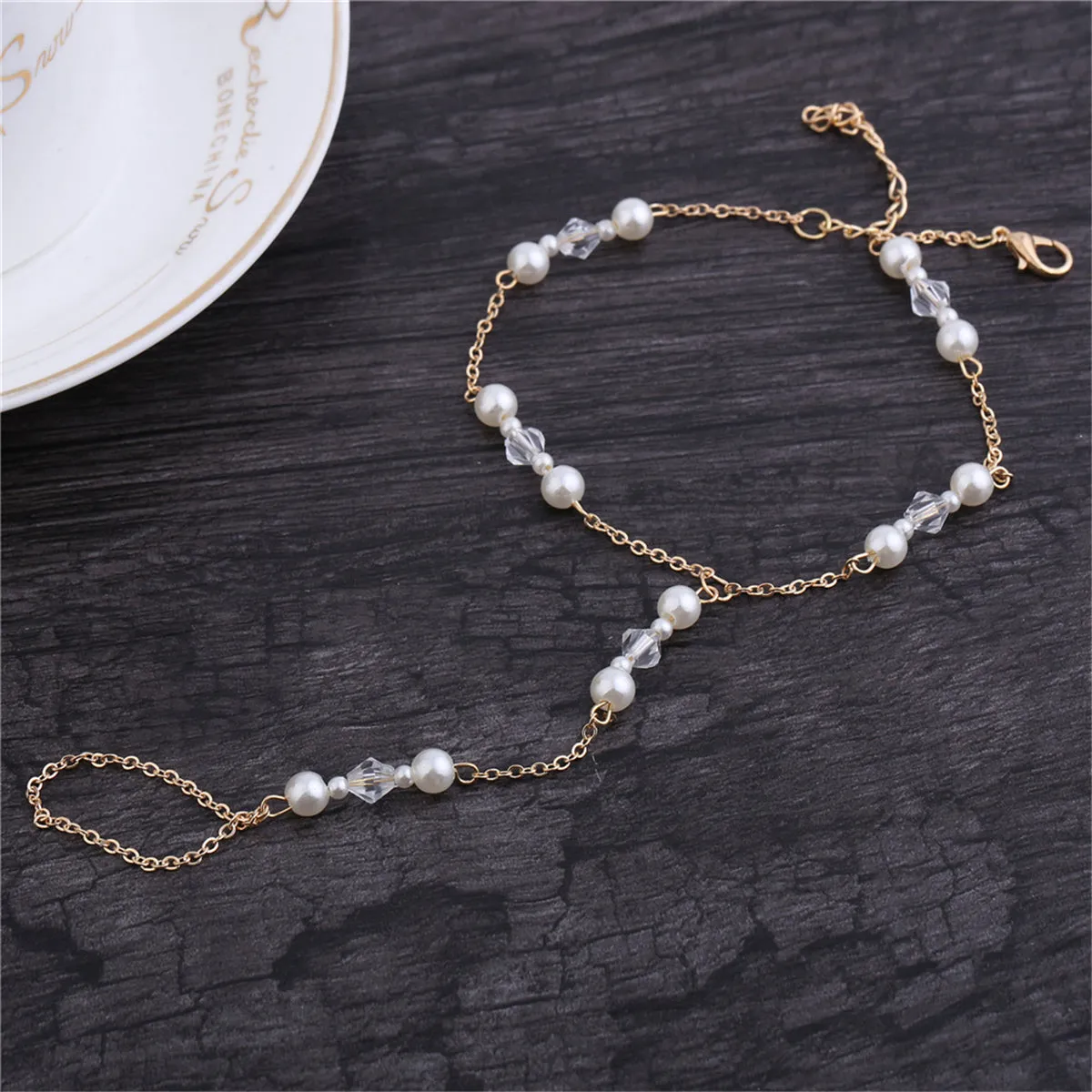 Pearl & 18K Gold-Plated Ankle-To-Toe Ring Station Anklet