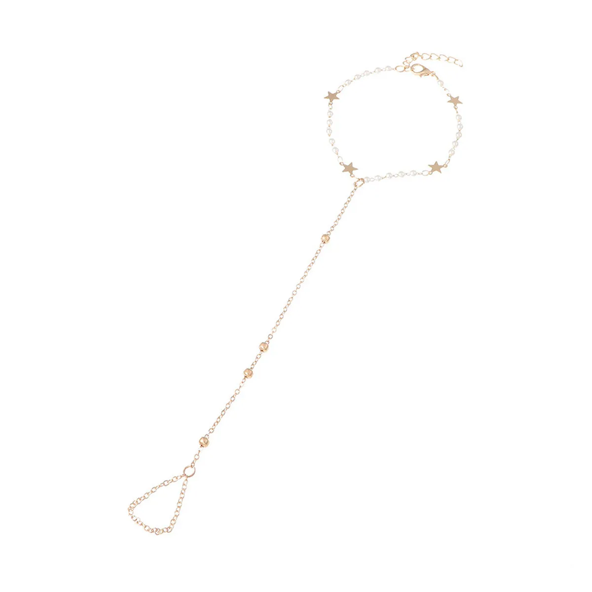 Pearl & 18K Gold-Plated Star Ankle-To-Toe Ring Anklet
