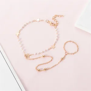 Pearl & 18K Gold-Plated Star Ankle-To-Toe Ring Anklet