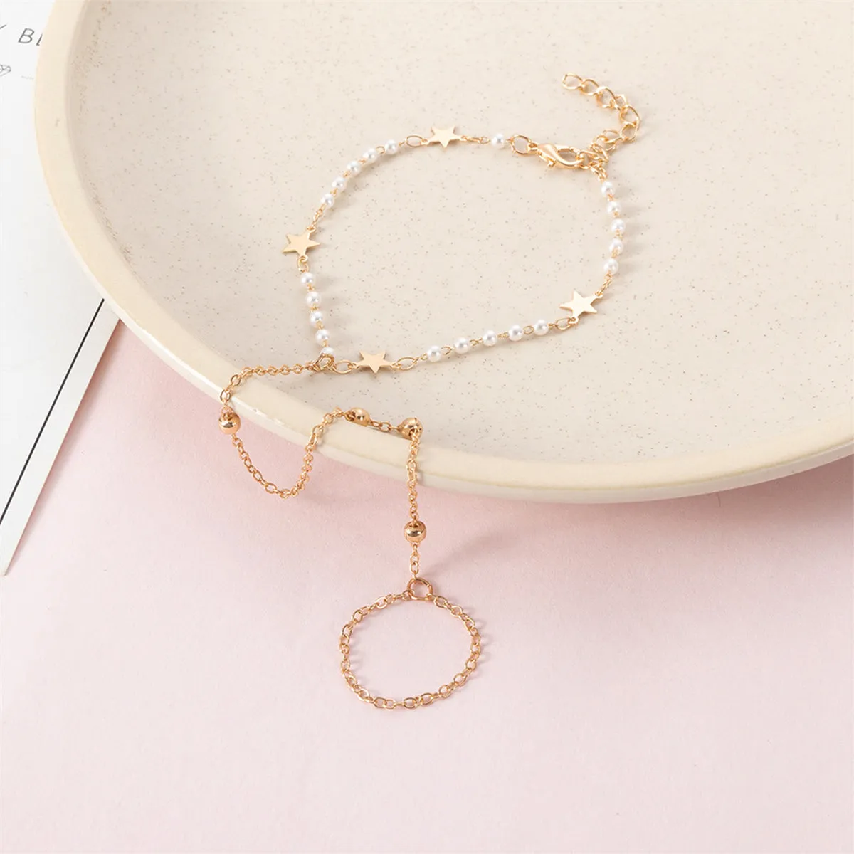 Pearl & 18K Gold-Plated Star Ankle-To-Toe Ring Anklet