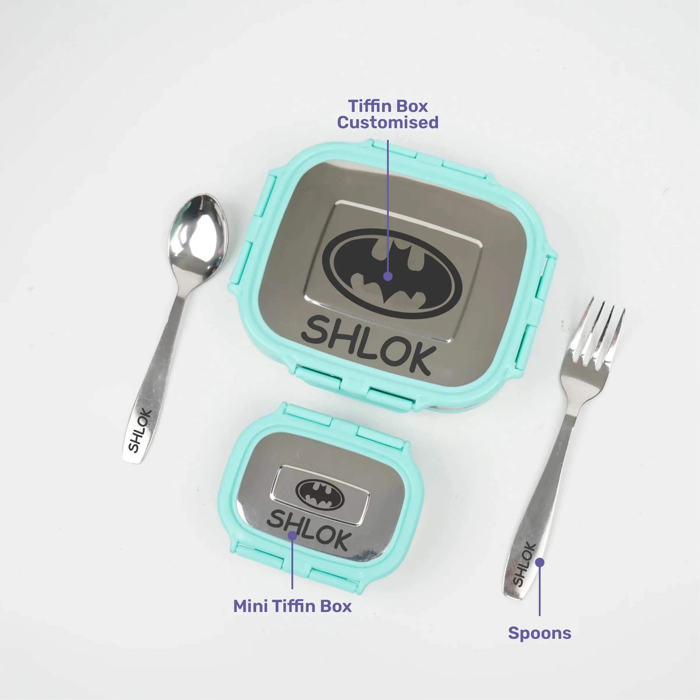 Personalised Engraved Tiffin Box Set (2pcs) - Large - Light Green