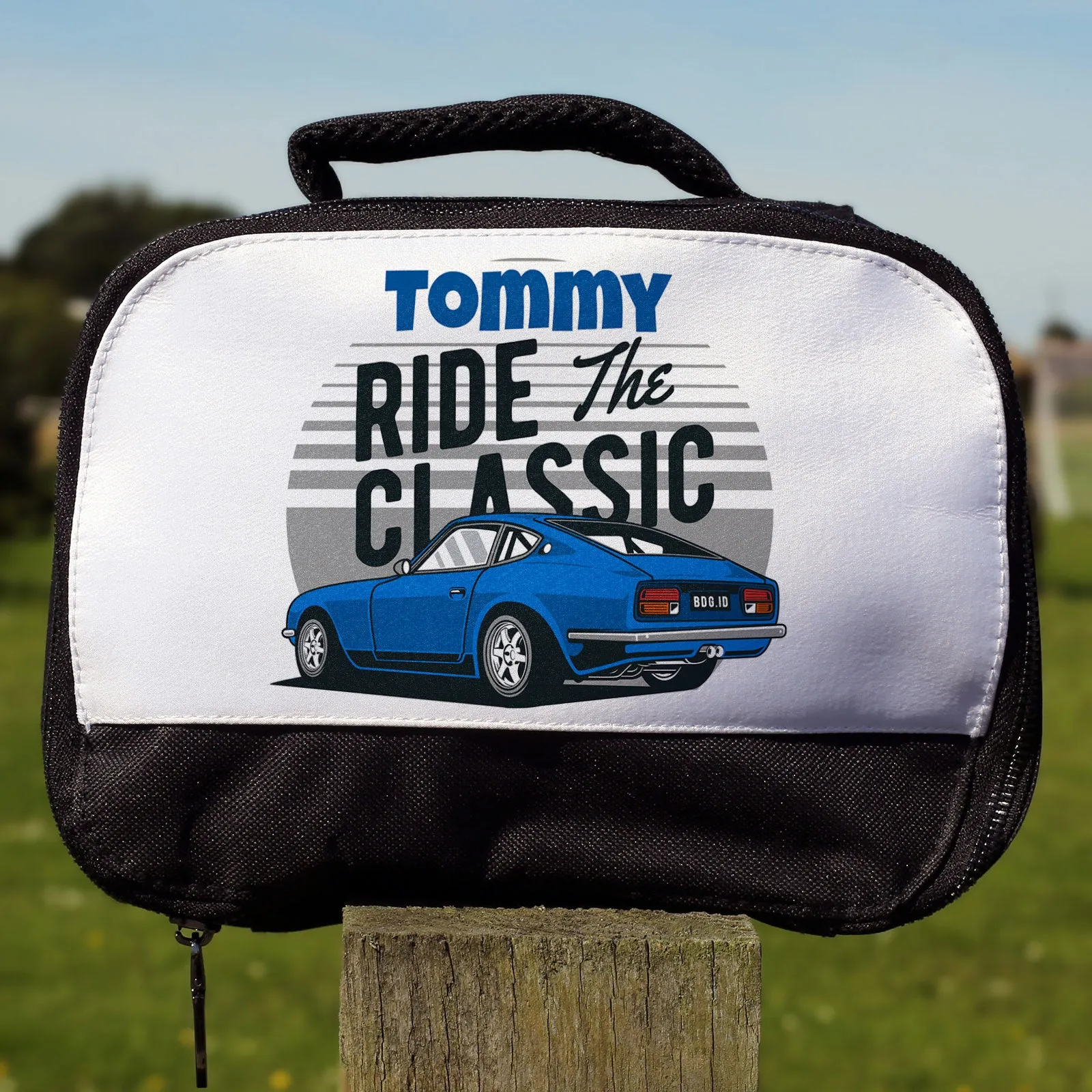 Personalised Lunch Bag with Classic Car & Name