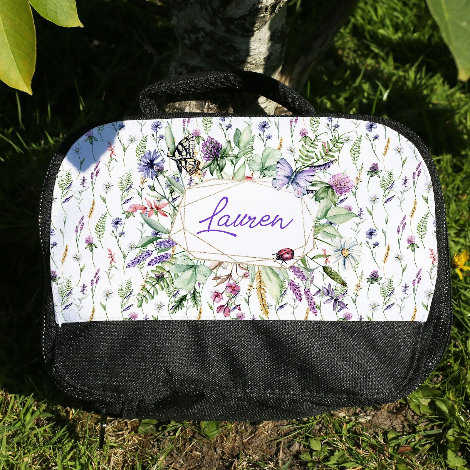 Personalised Lunch Bag with Floral Sticker Bomb & Text