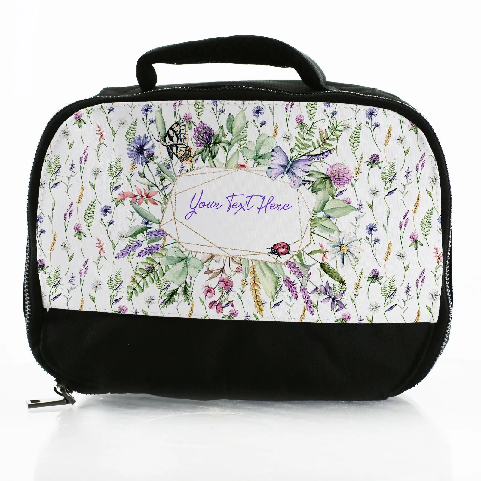 Personalised Lunch Bag with Floral Sticker Bomb & Text