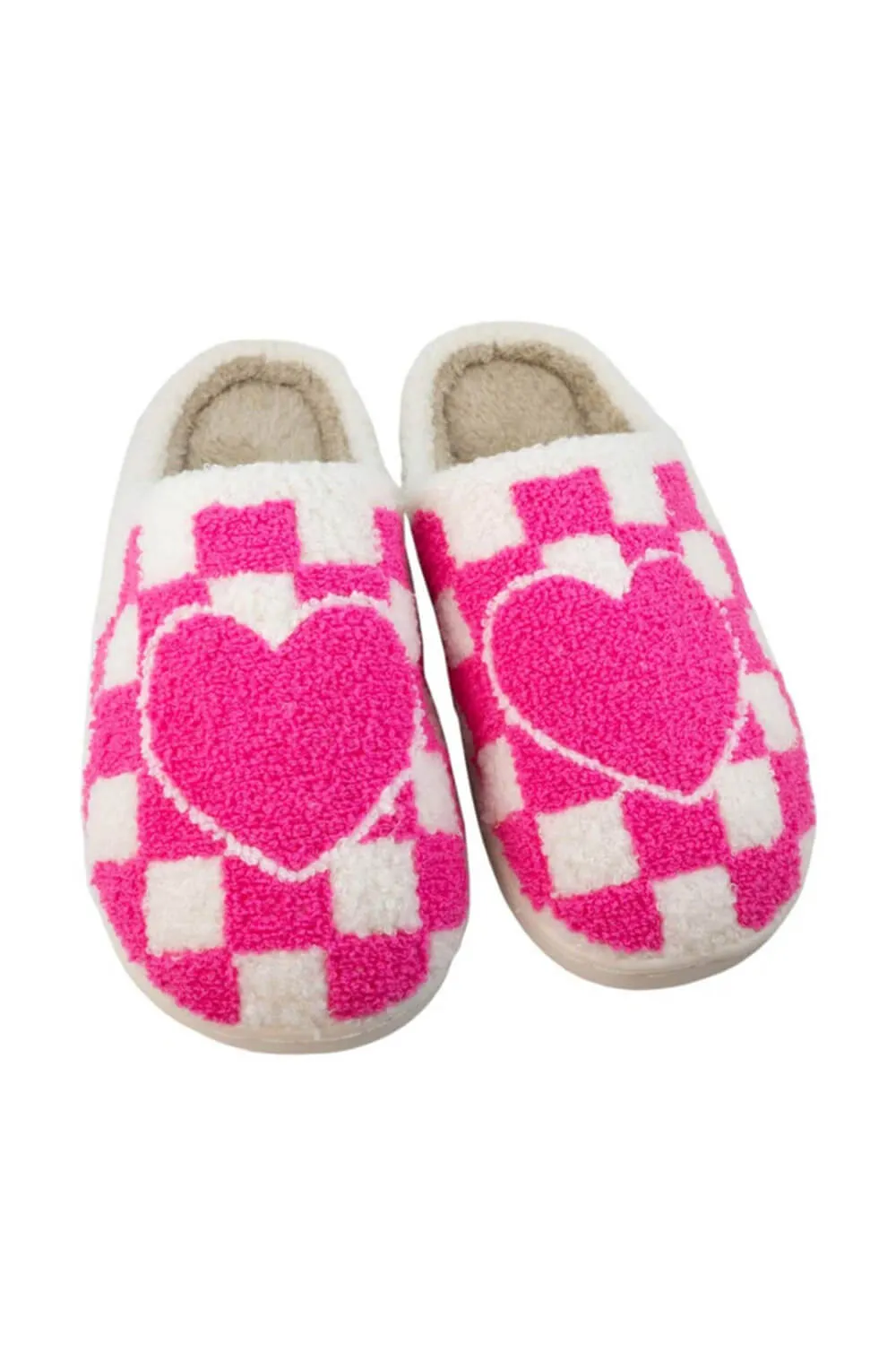 Pink Heart Checker Slippers for Women in White | KDC-SLPR-158-WHT