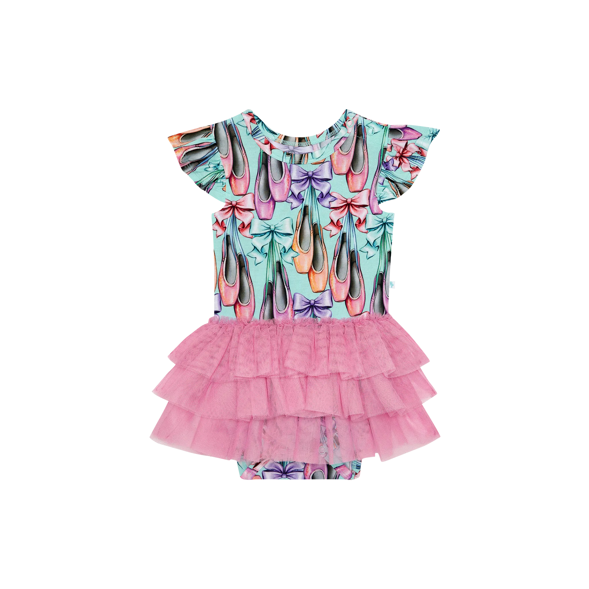 Posh Peanut Cap Sleeve Ruffled Girls Tulle Skirt Bodysuit in Irina