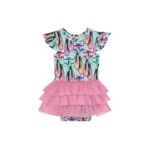 Posh Peanut Cap Sleeve Ruffled Girls Tulle Skirt Bodysuit in Irina